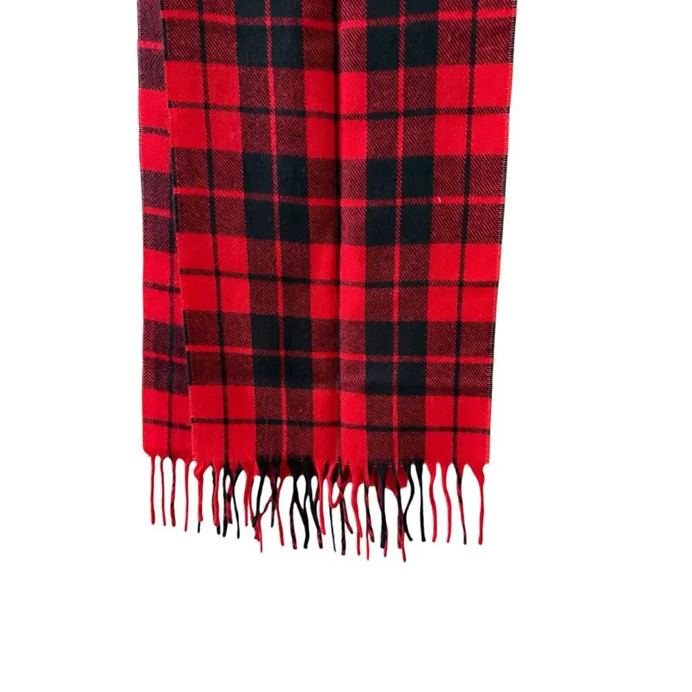 Vintage Christian Dior Buffalo Plaid Fringed Scarf Red Black